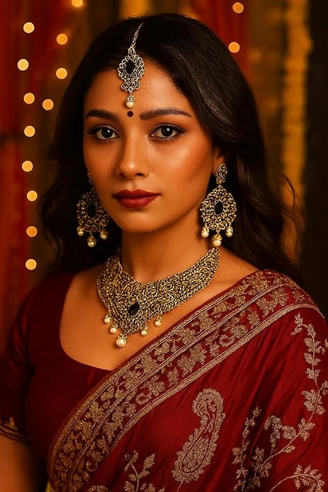 Touchstone Indian jewelry sets for women tikka wedding necklace costume guest statement bollywood rhinestones crystal faux pearls gold big royal neck piece set bridal fashion accessories