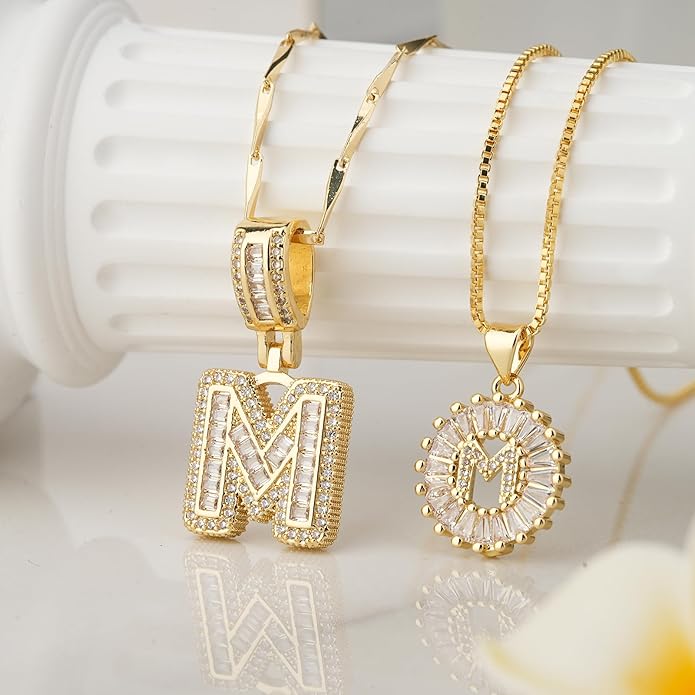 14K Gold Plated Alphabet Necklace Cubic Zirconia Letter Pendant, Personalized Name Jewelry Gift for Women, Customizable A-Z, Birthday/Mothers Day Gifts for Womens