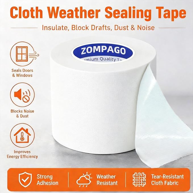 ZOMPAGO White Window Weather Sealing Tape 1.8in x 66FT, Cloth Draft Stopper - Image 5
