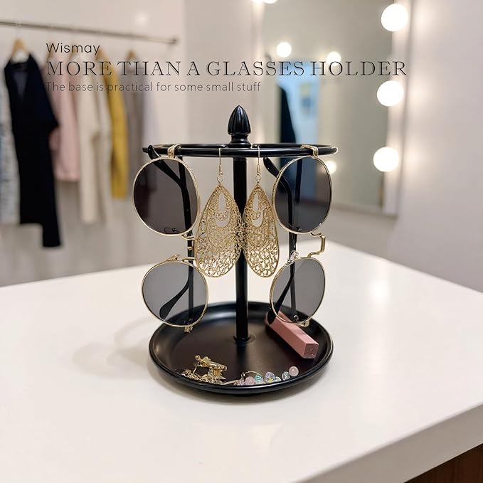 Sunglasses Organizer, Glasses Display Stand for 12 Pairs, Base Storage for Jewelry (Metal+Black)