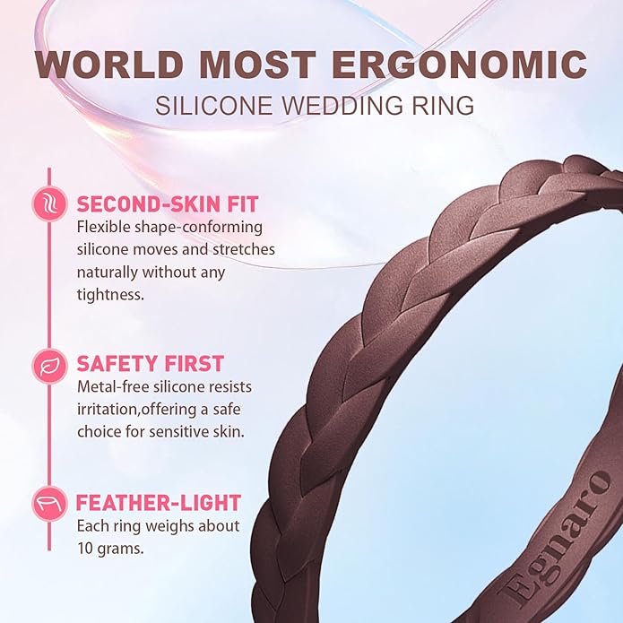 Egnaro Thin Silicone Anniversary Rings:2.5mm Wide - 2mm Thick Woven Design Statement Rubber Wedding bands Women,2-5 Variety Multipack