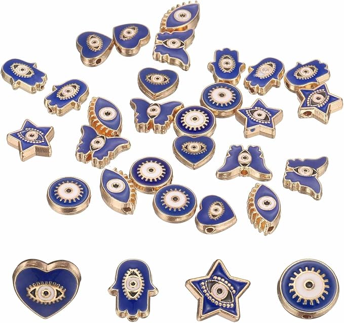 MECCANIXITY 30 Pcs Evil Eye Beads Bulk Colorful Alloy Enamel Loose Spacer Charm Beads for DIY Bracelet Earrings Necklace Crafts Jewelry Making, Bright Blue