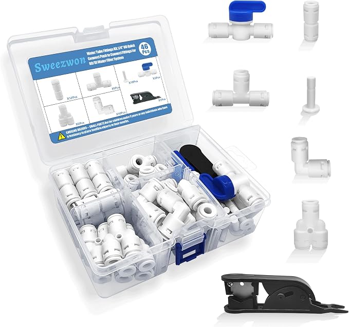 Water Tube Fittings Kit, 1/4" OD Quick Connect Push to Connect Fittings by Sweezwon
