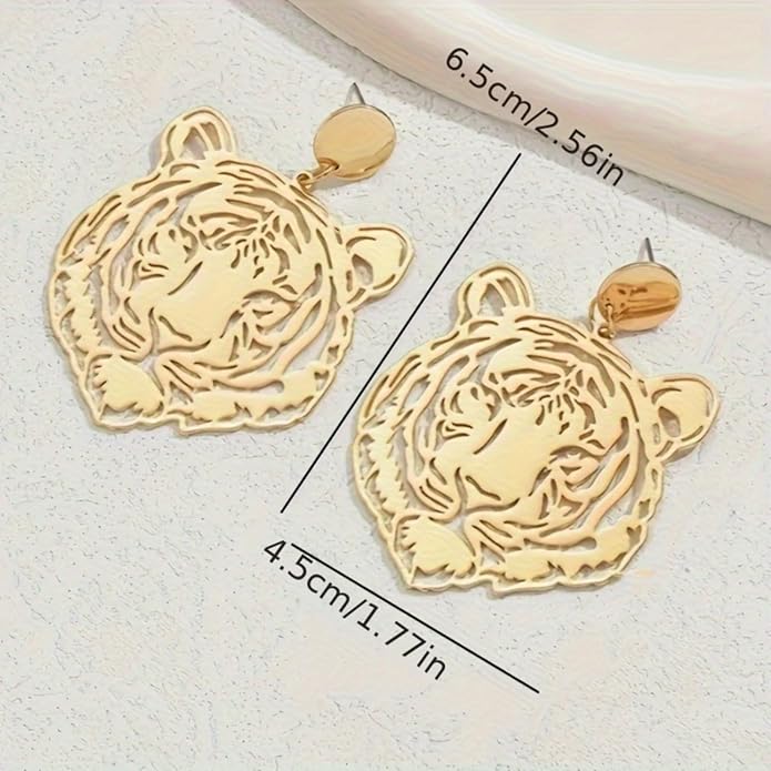 WCRAZYE Tiger Head Earrings for Women, Lightweight Gold, Football Team Spirit Mascot, Animal Inspired Game Day Jewelry