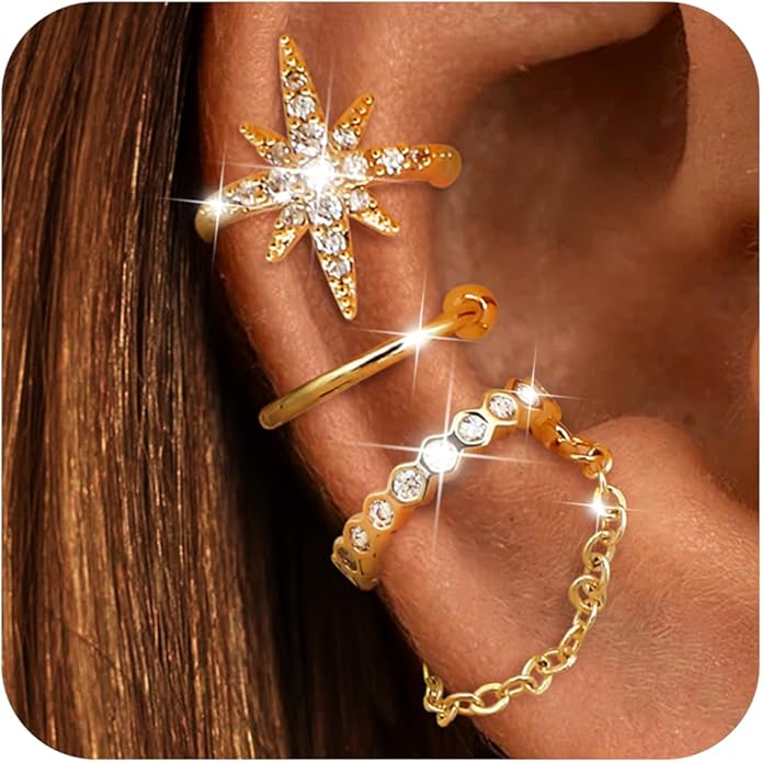 Dochais Ear Cuffs Non-Piercing Earrings for Women Cute Small Clip-On Cartilage Earring 14k Gold Plated Dainty Fake Piercings Earings