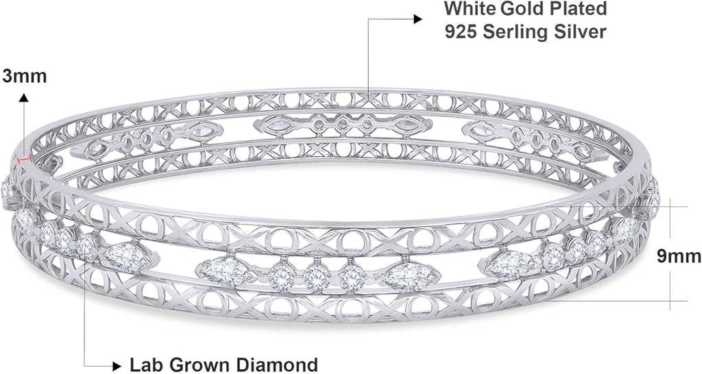 Bangle Bracelets for Women 3.65 Carat (ctw) Marquise And Round Shape Lab Grown Diamond 3-Row Cuff Bangle Bracelets In 14K Gold Over Sterling Silver Jewelry Gifts For Her Size-7.00 to 8.00 Inch