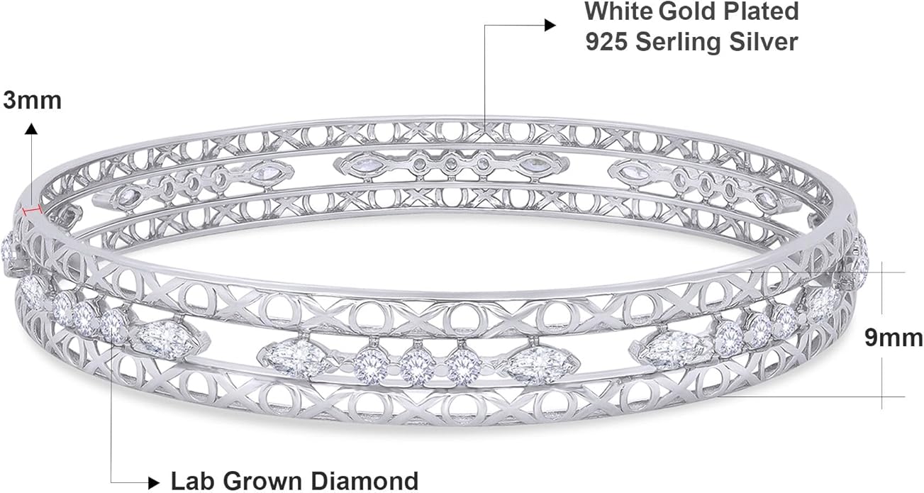 Bangle Bracelets for Women 3.65 Carat (ctw) Marquise And Round Shape Lab Grown Diamond 3-Row Cuff Bangle Bracelets In 14K Gold Over Sterling Silver Jewelry Gifts For Her Size-7.00 to 8.00 Inch