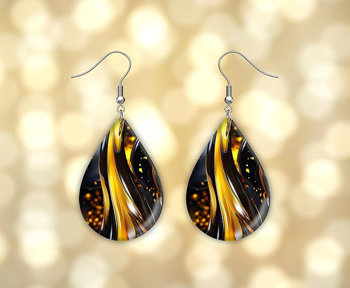 Teardrop Wood Earrings Light Weight Printed Image Dangle Jewelry, Fun and Funky
