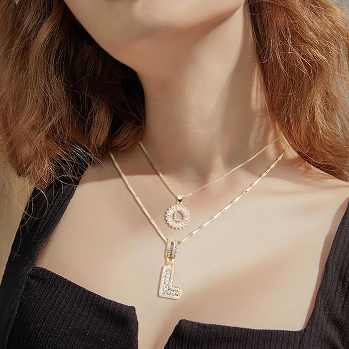 14K Gold Plated Alphabet Necklace Cubic Zirconia Letter Pendant, Personalized Name Jewelry Gift for Women, Customizable A-Z, Birthday/Mothers Day Gifts for Womens
