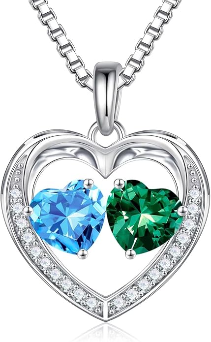 Iefil Valentines Day Gifts for Her - 925 Sterling Silver Heart Birthstone Necklace, Anniversary Birthday Gifts for Women Wife Girlfriend Mom Her