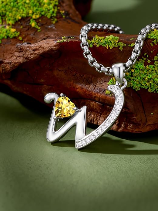 Valentines Day Gifts for Women Alphabet A to Z Initial Birthstone Pendant Necklaces for Women - 18k White Gold Plated Personalized Name Jewelry Valentine Mothers Day Birthday Gifts for Women Her Girlfriend