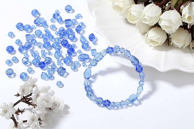 LAIDANLA 800PCS Glass Beads Blue Color Crystal Beads Assorted Crystal Beads with Container Box for DIY Necklace Bracelet Earring Jewelry Making