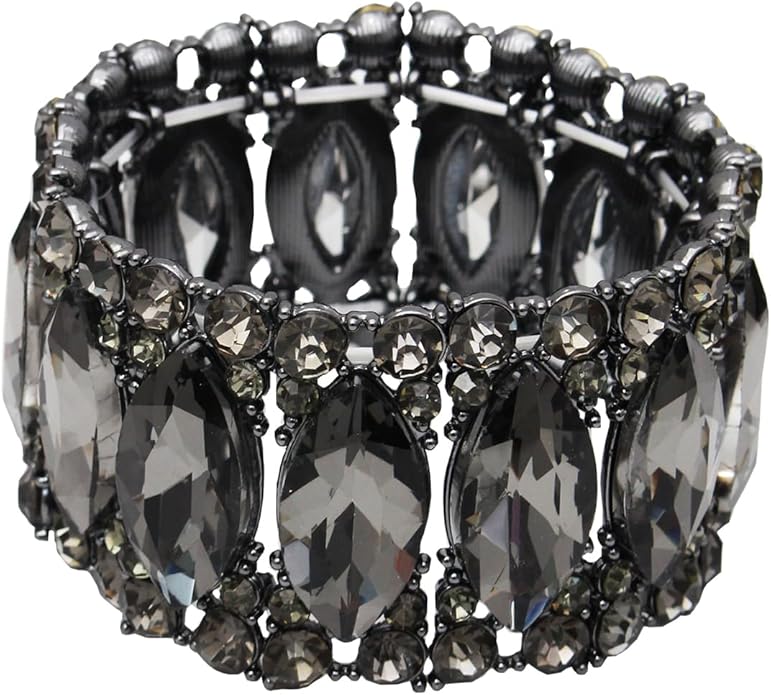 Women’s Elegant Wedding Bridal Crystal Double Row Marquise-Shape Leaf Stretch Bangle Bracelet Bride Jewelry for Women