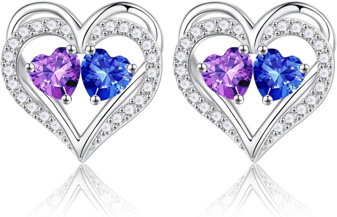 Iefil Valentines Day Gifts for Her - 925 Sterling Silver Birthstone Earrings, Anniversary Birthday Gifts for Women Wife Girlfriend Mom