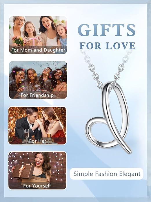 EUDORA Sterling Silver Initial Necklaces for Women, Classic 26 Letter Neckless Gifts for Girls, Sister, Mother Daughter, 18 inch Chain