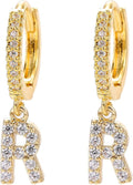 14K Gold Dangle Drop Initial Earrings for Women Dainty CZ Huggie Hoop Name Letter Earrings S925 Sterling Silver Post with Cubic Zirconia Hypoallergenic Gifts Jewelry