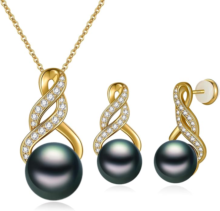 Gifts for Women-Pearl Necklace and Earring Set -925 Sterling Silver Jewelry Set- Birthday Valentines Day Anniversary or Christmas Gifts for Wife
