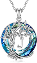 TOUPOP Gifts for Women Tree of Life Necklace 925 Sterling Silver Initial Pendant Family Tree Crystal Jewelry Valentine's Day Birthday Gifts for Her Mom Wife Girlfriend Daughter
