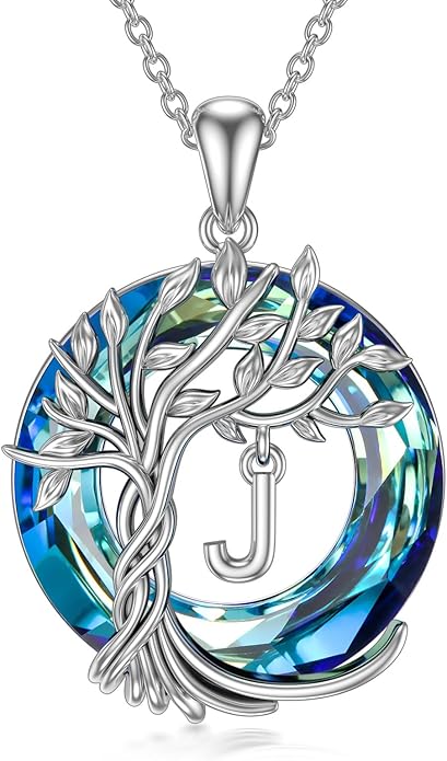 TOUPOP Gifts for Women Tree of Life Necklace 925 Sterling Silver Initial Pendant Family Tree Crystal Jewelry Valentine's Day Birthday Gifts for Her Mom Wife Girlfriend Daughter