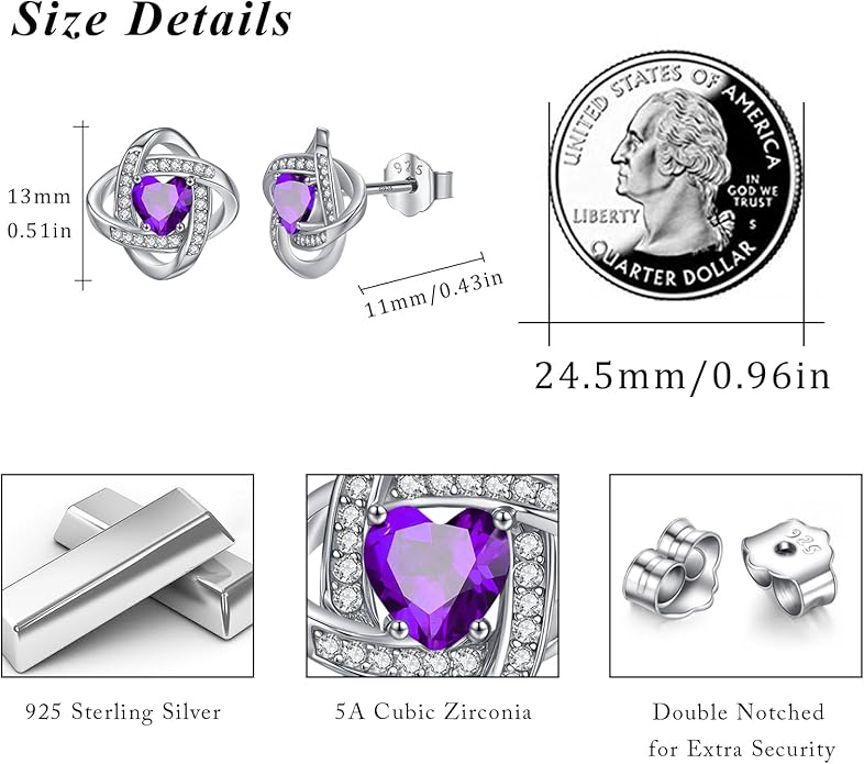 MEDWISE 925 Sterling Silver Birthstone Stud Earrings for Women Birthday Jewelry Gifts for Daughter Mother Women Valentines Day Gifts for Her
