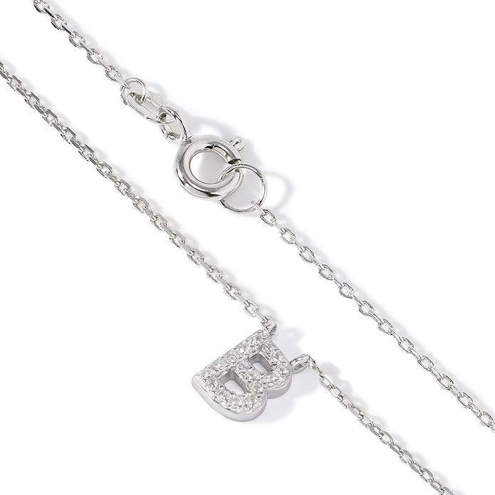 JTV Sterling Silver Initial Necklace for Women, 0.13 CTW White Cubic Zirconia Letter Pendant, Rhodium-Plated, Personalized Monogram Jewelry, Gift Box Included, 18”