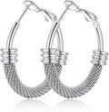KeyStyle Mesh Hoop Earrings for Women, Stainless Steel Gold Hoops Earring Lightweight Loops, 2MM Thick Hypoallergenic Circle Endless Hollow Hoop 20mm-80mm