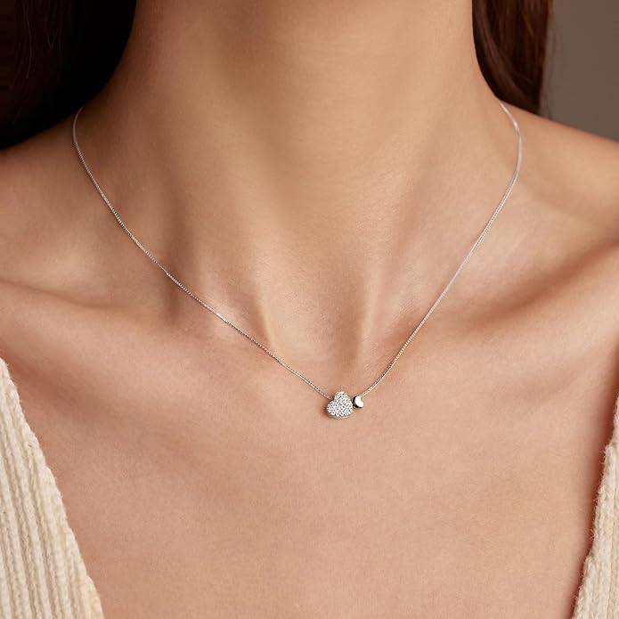 LOVECOM Valentines Gifts S925 Sterling Silver Heart Necklace for Women Dainty 14k Gold Plated CZ Infinity Double Cross Star Pendant Choker Necklaces Trendy Bead Chain Jewelry Gifts for Mom Daughter