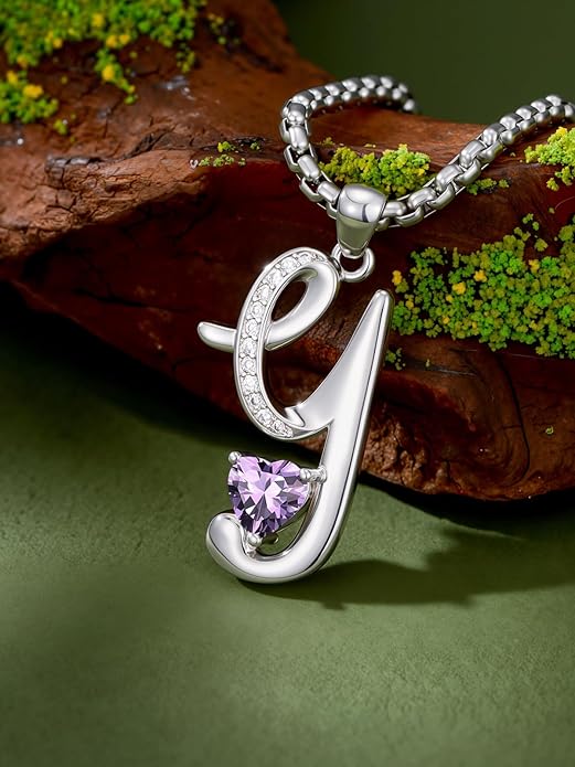 Valentines Day Gifts for Women Alphabet A to Z Initial Birthstone Pendant Necklaces for Women - 18k White Gold Plated Personalized Name Jewelry Valentine Mothers Day Birthday Gifts for Women Her Girlfriend