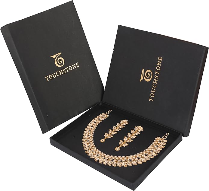 Touchstone Indian wedding jewelry set gold traditional necklaces for women statement rhinestone sets hollywood glamour style crystal stone bridal costume golden necklace