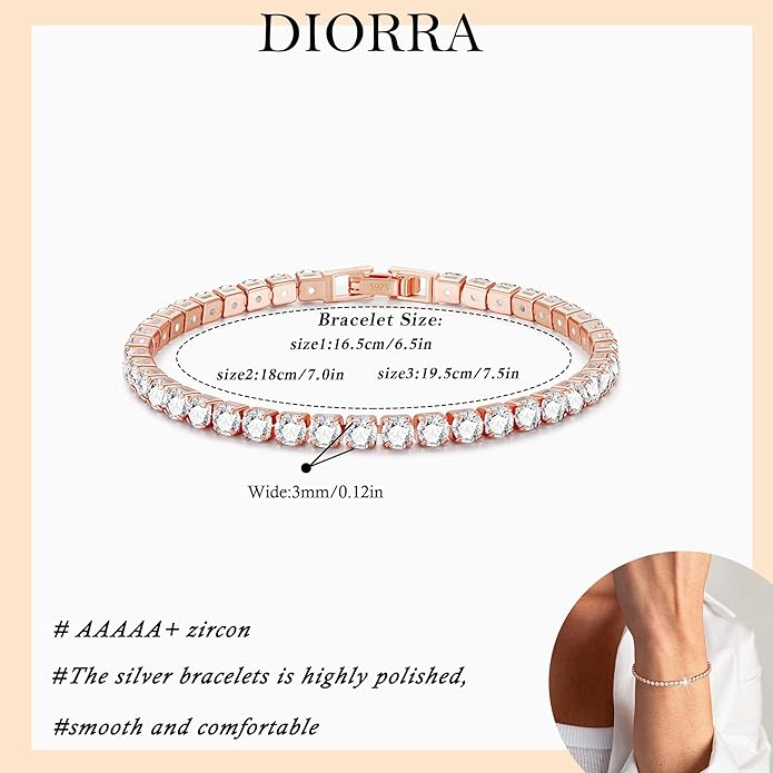 3mm/4mm Cubic Zirconia Classic Tennis Bracelet 14K Gold Plated/Silver Bracelets for Women Size 6.5-7.5 Inch