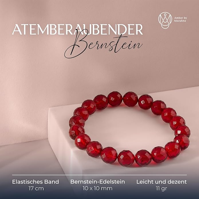 Natural Baltic Amber Bracelet for Women and Men – Stretch Wristband with Faceted Beads, Lightweight Unisex Jewelry Gift for Daily and Casual Wear