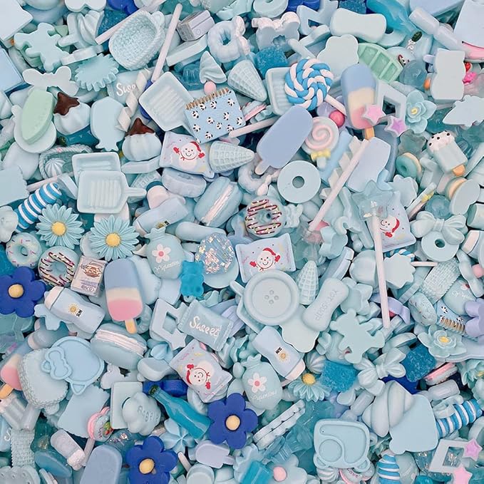 50pcs Cute Slime Charms Mixed Set Resin Flatback for DIY Craft Making and Ornament Scrapbooking Beads Assorted Candy Fruit Cake Resin Ornament Kit Making Supplies