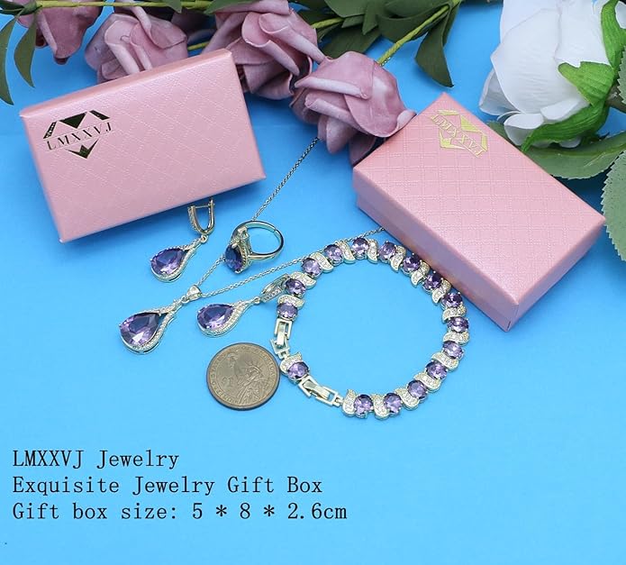 LMXXVJ Jewelry Set for Women,Teardrop Cubic Zirconia Necklace Earrings Adjustable Ring Bracelet Jewelry Set Formal Jewelry Gift