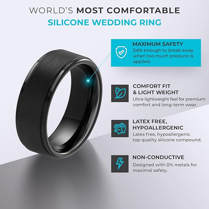 ThunderFit Silicone Rings for Men - 7 Rings / 4 Rings / 1 Ring Step Edge Rubber Wedding Bands 10mm Wide - 2.5mm Thick