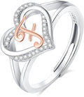 INFUSEU 925 Sterling Silver Initial Heart Ring for Women Girls, Adjustable Size