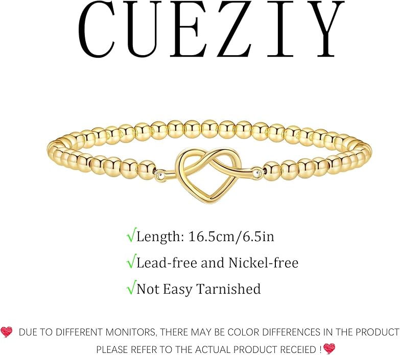 Gold Bracelets for Women 14K Gold Plated Bead Bracelet Hypoallergenic Stretch Bracelets for Women Elastic Bracelet Trendy Teen Gift Dainty Jewelry for Women