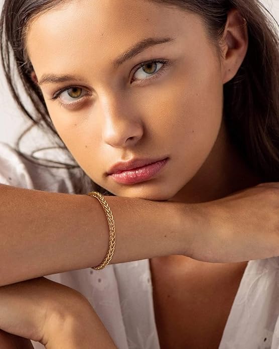 POTESSA 18K Gold Plated Cuff Bracelets Adjustable Dainty Bangle Handemade Jewelry for Women