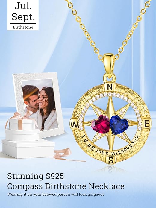 Valentine's Day Gifts for Wife 925 Sterling Silver Double Birthstone Pendant Necklaces I Love You for Always and Forever Necklace Anniversary Birthday Gifts for Wife Girlfriend Mom Her