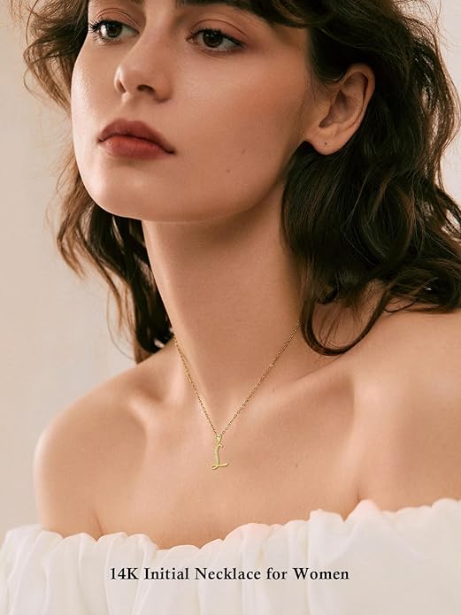 14k Gold Initial Necklace for Women, Solid Gold Moissanite Letter Pendant Necklaces Jewelry for Her Birthday Valentines Day Gifts for Mom Wife Christmas Gifts for Girlfriend Sister