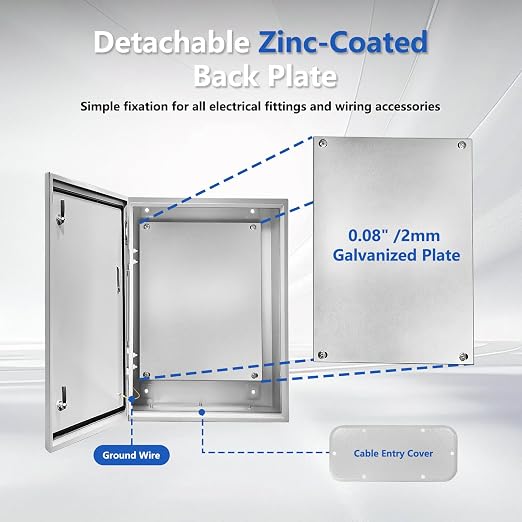 Electrical Junction Box 28x20x10, NEMA 4X IP66 Steel Enclosure Box | 1.5mm steel - Image 3