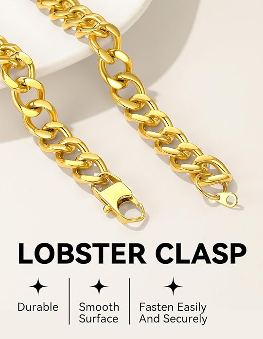 ChainsHouse Cuban Link Chain for Women Chunky Gold Necklace Stainless Steel/Gold Plated Choker Necklaces for Women, 12/16/20 mm Width Thick Chain Choker Punk Hip-Hop Jewelry,18-20"