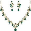 BriLove Women's Wedding Jewelery Set Leaf Flower Crystal Teardrop Marquise Cluster Pendant Necklace Dangle Earrings for Bridal Party