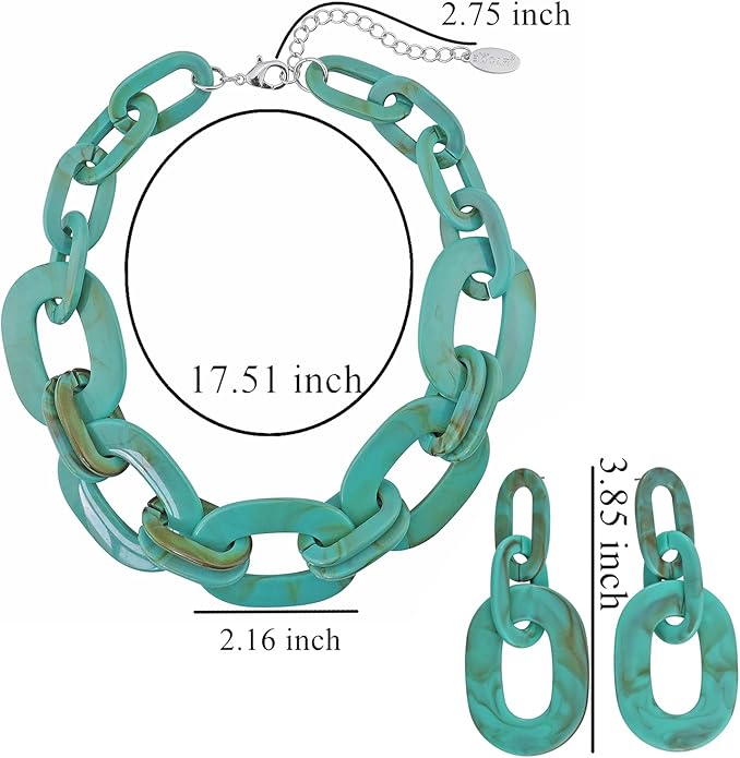 Bocar Acrylic Chunky Statement Necklace for Women Cube Link Chain Collar Necklace and Hoop Earrings Costome Jewelry Set