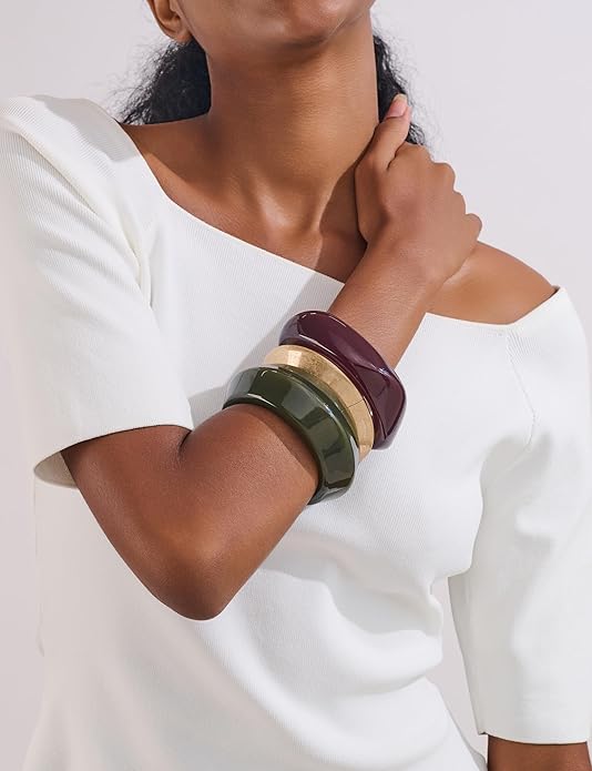 Chunky Resin Bracelet for Women Vintage Tortoiseshell Resin Bangle Bracelets Set Wide Acetate Wristband Acrylic Bracelet Statement Jewelry