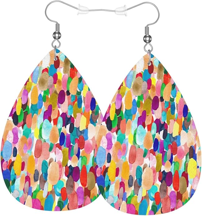 Colorful Watercolor Teardrop Earrings For Women, Dangle Earrings Jewelry For Women, Lightweight Faux Leather Earrings Gifts