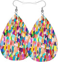Colorful Watercolor Teardrop Earrings For Women, Dangle Earrings Jewelry For Women, Lightweight Faux Leather Earrings Gifts