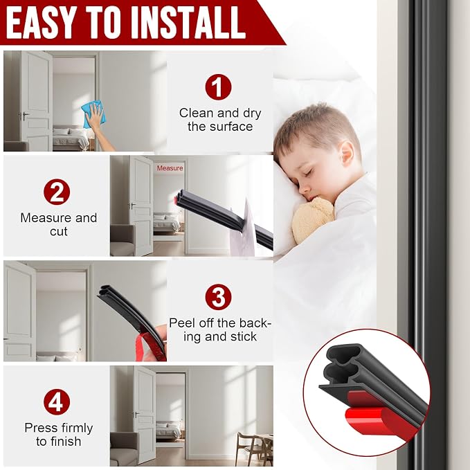 alophoty Door Weather Stripping Door Seal Strip, 0.39"×0.39" | Self-Adhesive - Image 8