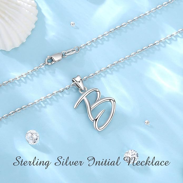 EUDORA Sterling Silver Initial Necklaces for Women, Classic 26 Letter Neckless Gifts for Girls, Sister, Mother Daughter, 18 inch Chain