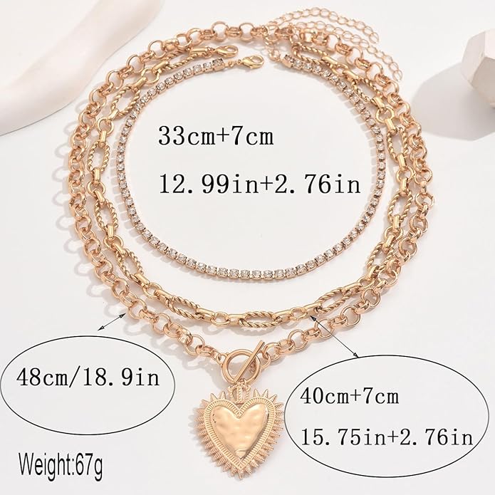 Chunky Gold Necklace Big Heart Necklace for Women Silver Large Statement Necklaces Thick Bold Chain Puffy Love Heart Charm Necklaces for Women with OT Toggle Silver Chunky Gold Jewelry Trendy Valentine's Day Gift