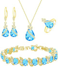 LMXXVJ Jewelry Set for Women,Teardrop Cubic Zirconia Necklace Earrings Adjustable Ring Bracelet Jewelry Set Formal Jewelry Gift